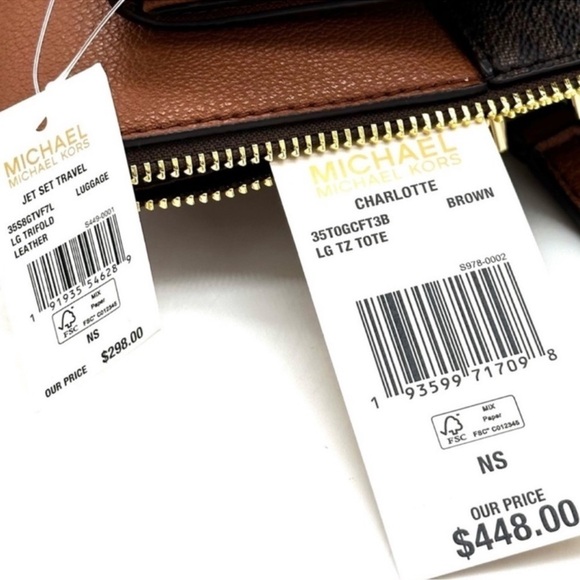 Michael Kors Large Charlotte Tote Bag & Matching Trifold Wallet Brown - Picture 14 of 14